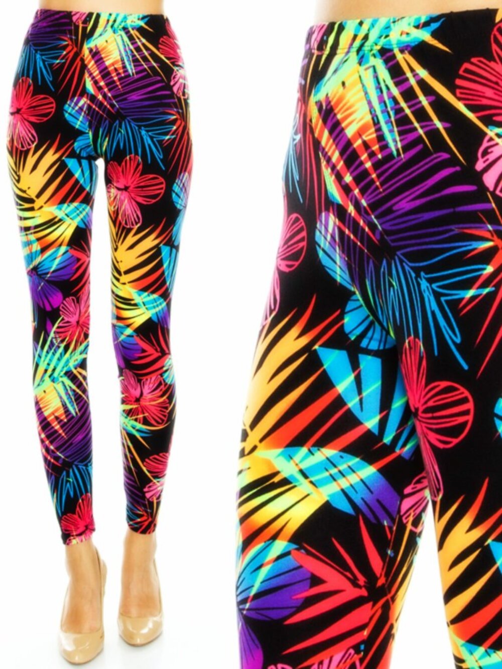 Design USA Bright Abstract Floral Brushed Knit Leggings OS